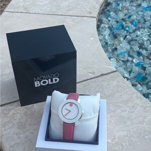 Movado Bold Watch with Pink Strap and White Dial